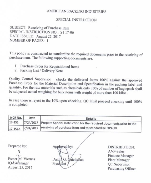 SI 17-06 Receiving of Purchase Item